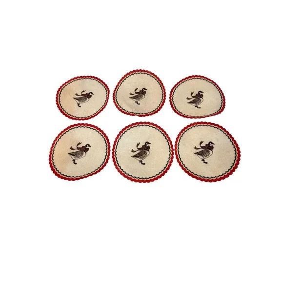 Vintage Canada Goose Felt Coasters Set of 6 Red Green Scalloped Edge 6 Inch