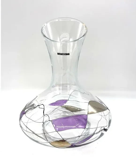Handmade Romanian Crystal Wine Decanter / Carafe Stained Glass Mosaic MILANO