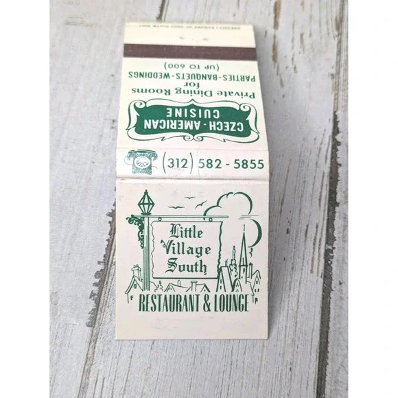 Vintage Matchbook Cover Little Village South‎ Czech Restaurant & Lounge Chicago