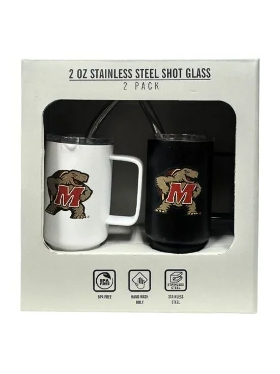 Maryland Terrapins 2Pack Shot Glass Steins Stainless Steel Metal Straw Vac Seal