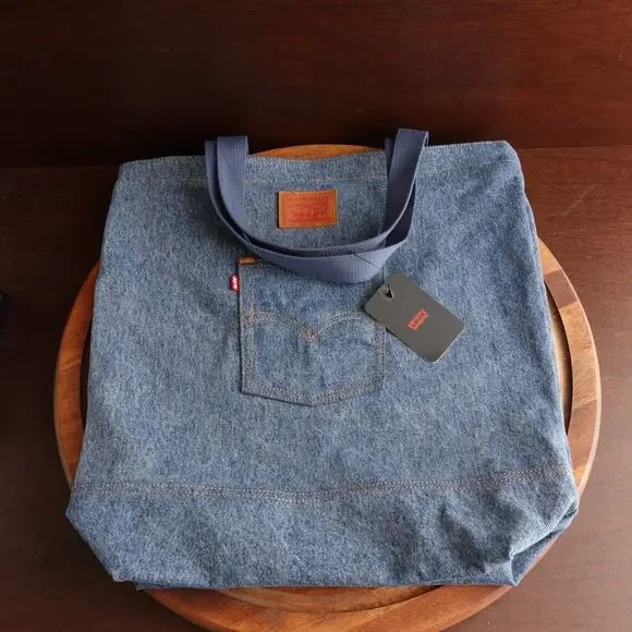 Levis Back Pocket Tote Bag Denim Medium Wash Blue Denim Casual Handbag NWT