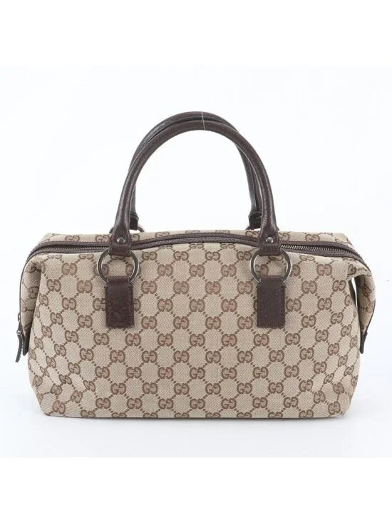 Gucci GG Canvas Mini Boston Leather Handbag Tote Brown