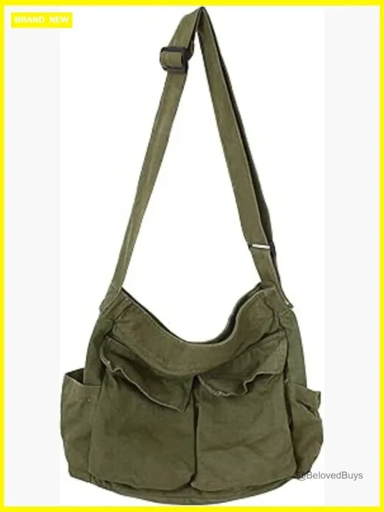 Large Canvas Tote Crossbody Laptop Messenger Bag Work Travel Handbag