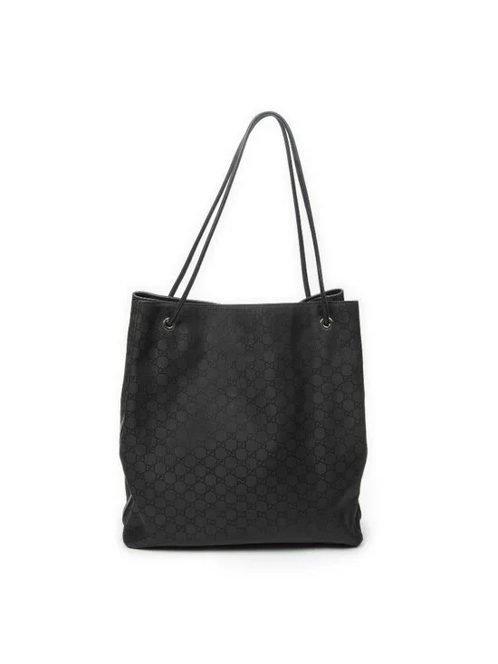 Gucci Drawstring Vertical Tote Black GG Nylon Canvas