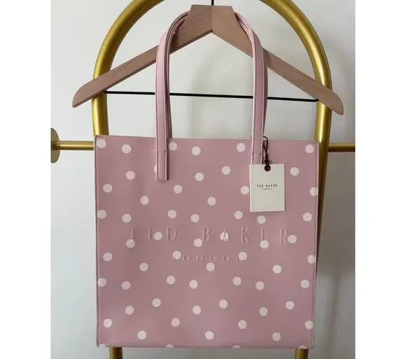 Ted Baker NEW Soocon Pink with Cream Polka Dot Tote