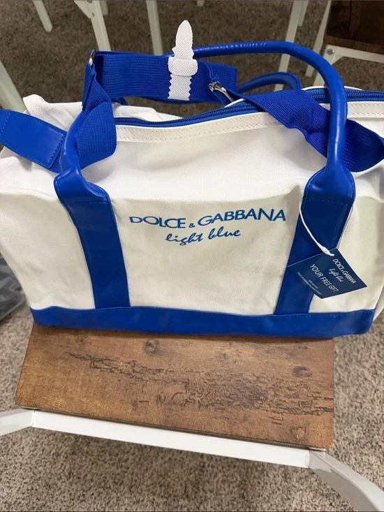 NWT Dolce & Gabbana White and Bright Blue Canvas Tote