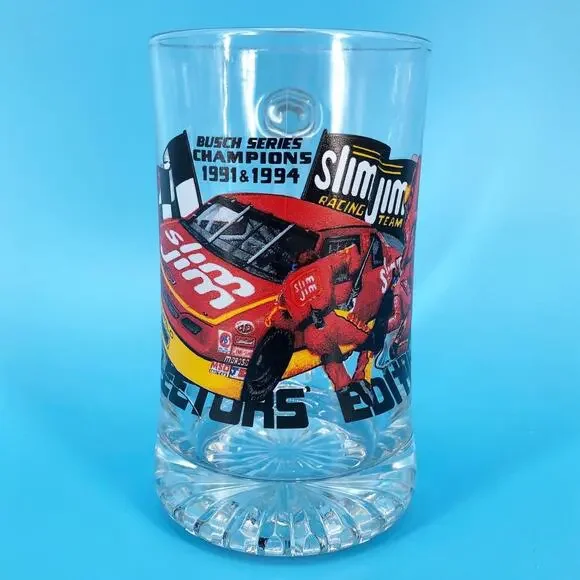 glass beer mug 1996 Slim Jim Racing Team NASCAR Busch Series