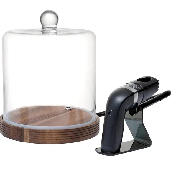 Open Box Crafthouse by Fortessa‎ Smoking Cloche Glass Wood Base Handheld Smoker