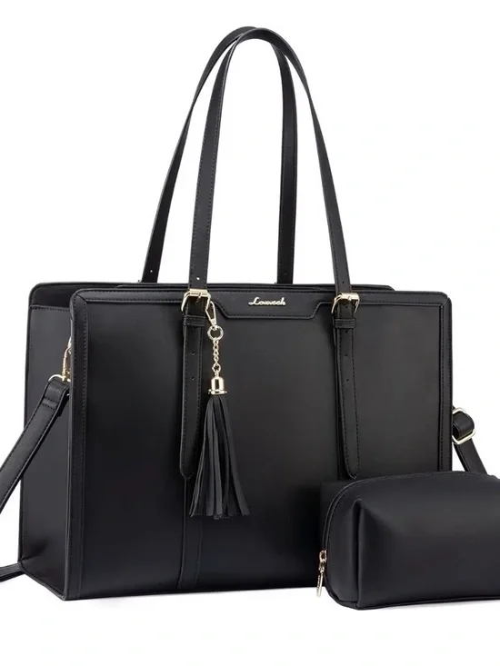 Black Women's Laptop Tote Bag and Pouch