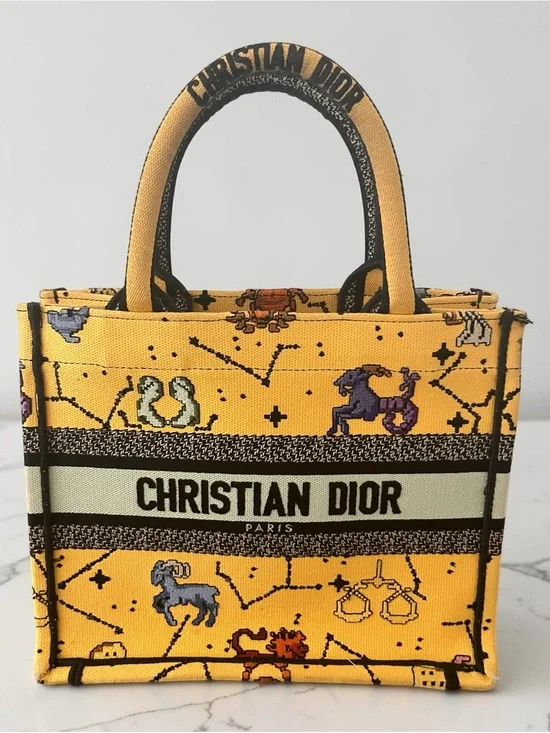 Dior Yellow Zodiac Canvas Book Tote Small