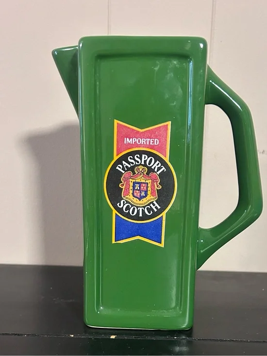 Passport Green Ceramic Pitcher with Multicolor Label