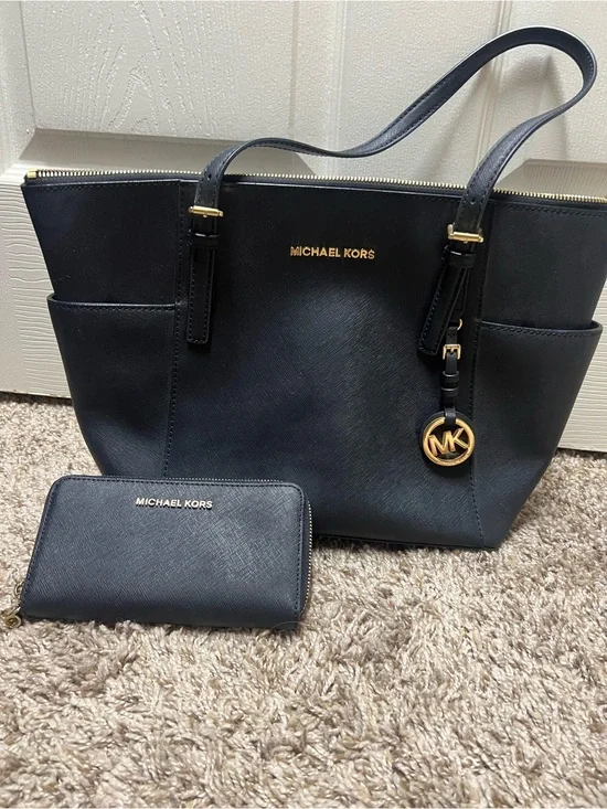Michael Kors Black Saffiano Leather Tote with Matching Wallet Set