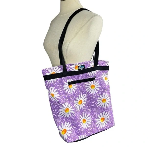 BLUE SKY Cottagecore‎ Boho Lavender Daisy Print Zip Closure Tote Bag