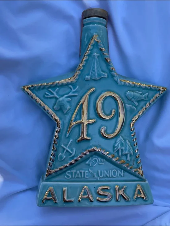 Vintage Alaska 49 Star Ceramic Decanter - Teal