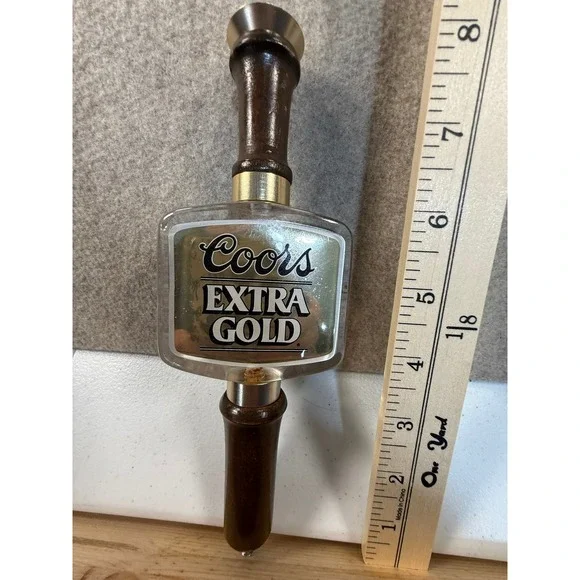 Vintage Coors Extra Gold Beer Tap Handle Wood Acrylic Draft Bar Breweriana 8.5
