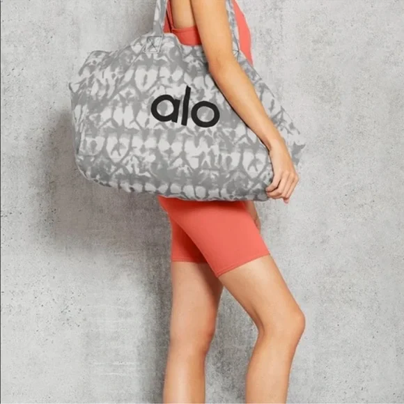 Alo‎ Yoga NWT Gray Tie Dye Shopper Tote Canvas Oversized Bag One Size