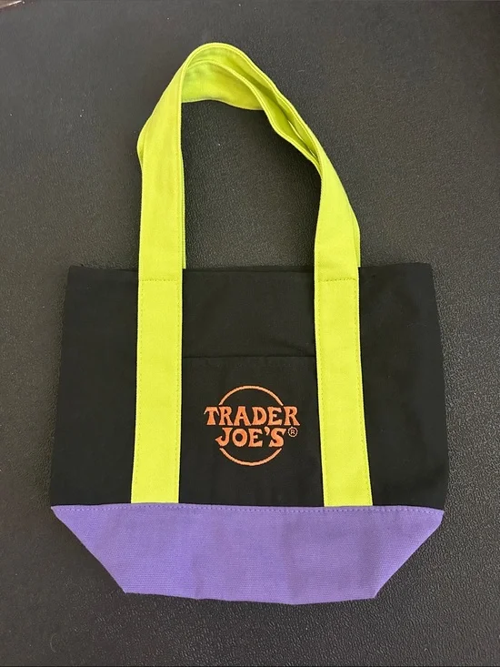 Trader Joe's Black & Lime Canvas Tote with Purple Base