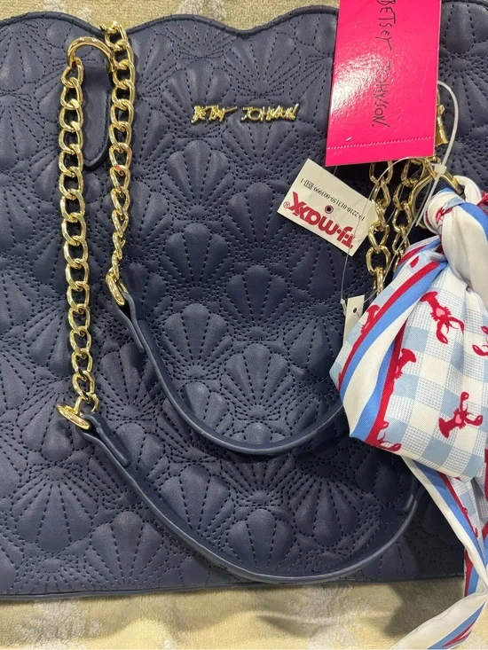 Betsey Johnson Navy Quilted Tote with Gold Chain Handles—NWT