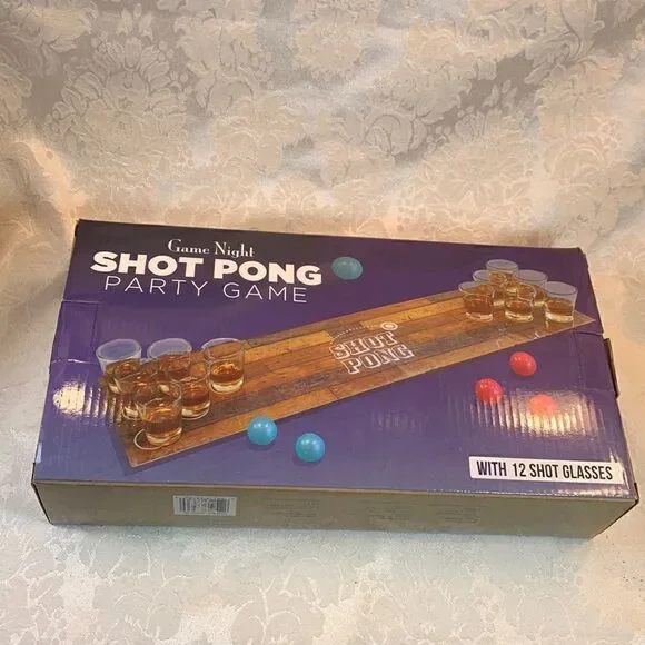 Shot Pong Game Night Party Game With 12 Shot Glasses 1 Game Board 6 Balls New