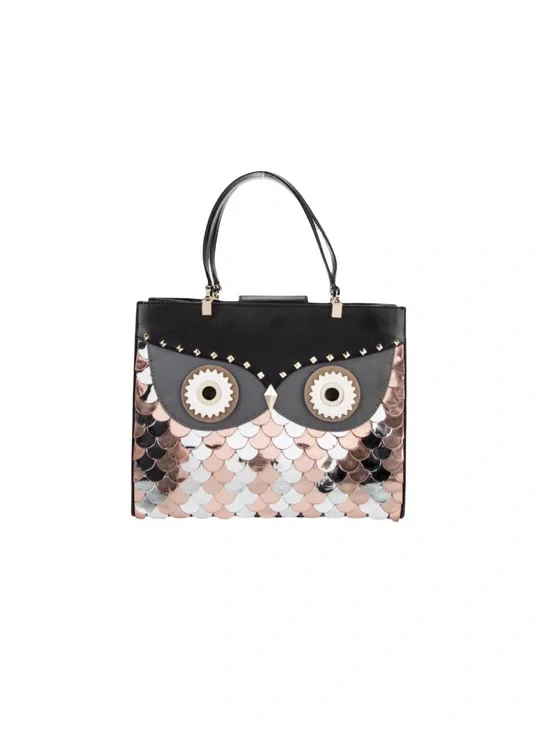 Kate Spade Wise Quinn Metallic Owl Leather Tote Shoulder Bag Ultra Rare