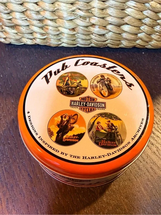 Harley-Davidson Round Pub Coasters in Tin