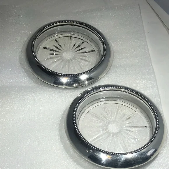 FRANK M WHITING & CO STERLING & CRYSTAL COASTERS - SET of 2