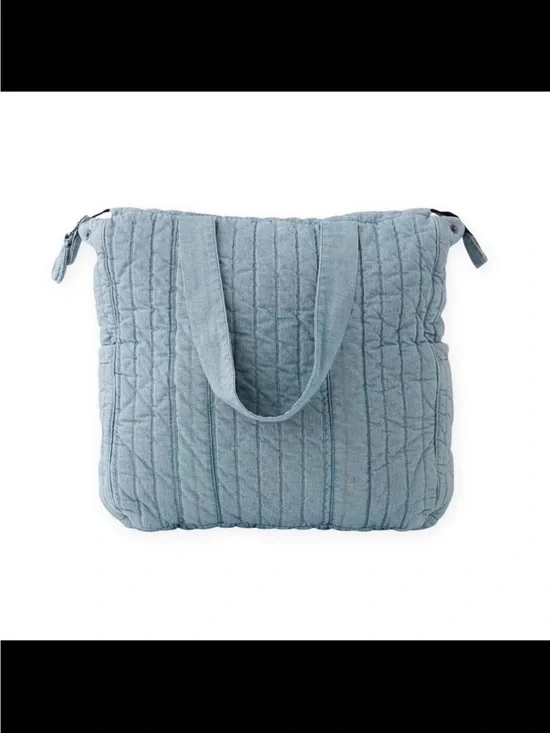 Light Blue Quilted Tote Bag - Soft Everyday Shoulder Bag