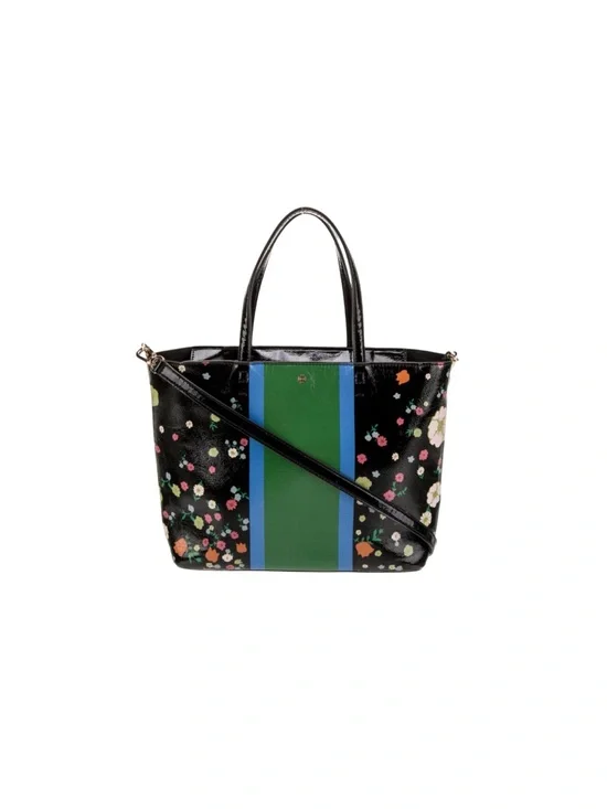 Tory Burch Patent Leather Medium Tote Flowers Kerrington EUC