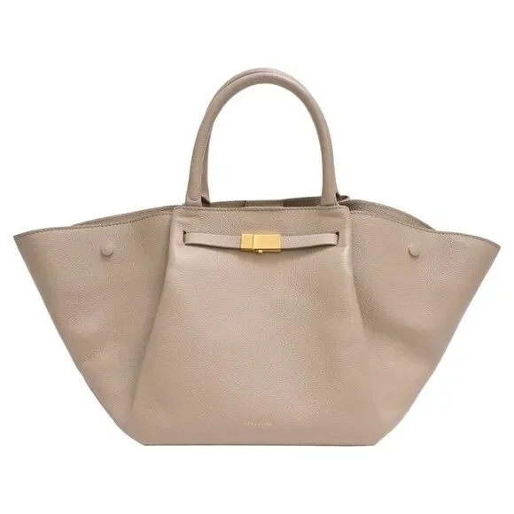 Demellier The New York Midi Tote Bag in Beige Calf Leather