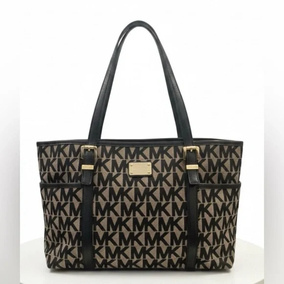 Michael Kors Jet Set MK Signature LG TZ Tote Black Canvas Bag