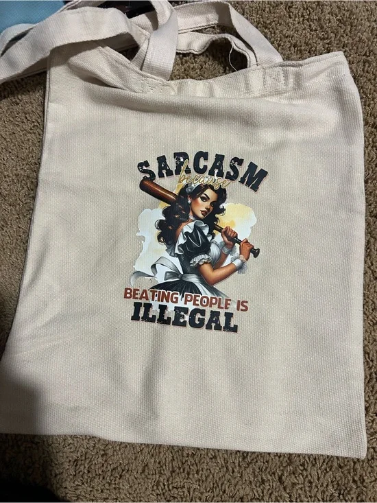 “Sarcasm Slogan” Canvas Tote NEW