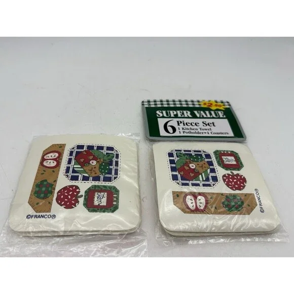 Vintage Franco Apple Kitchen Coasters – Lot of 8 (2 Sealed Packs of 4) –