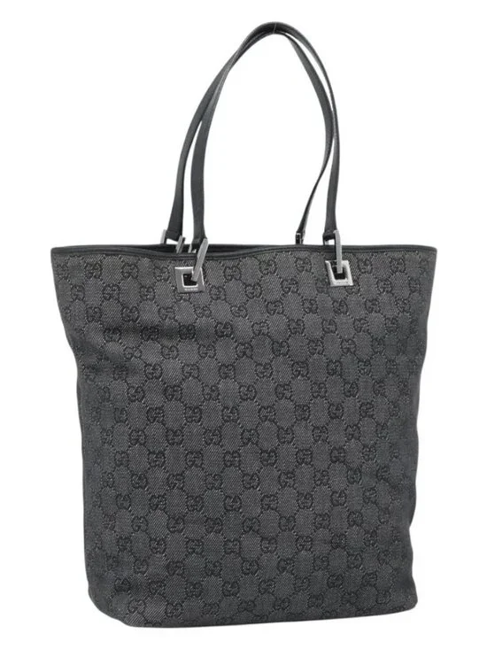 GUCCI GG Canvas Tote Bag Gray Silver 31243 Auth ep14697