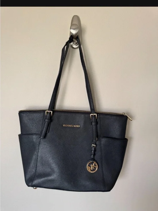 Michael Kors Black Saffiano Leather Tote with Gold Accents