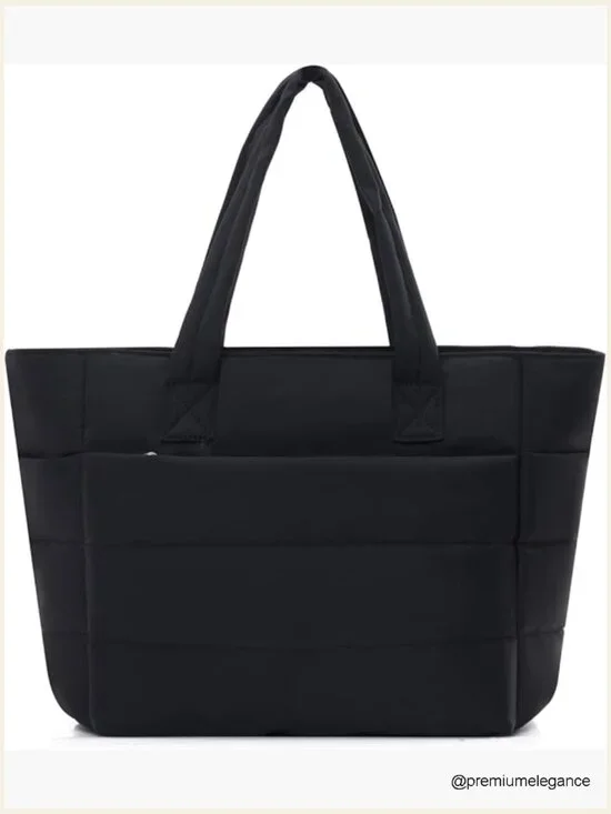 Lightweight Puffer Tote Bag with Compartments, Quilted Shoulder Handbag for
