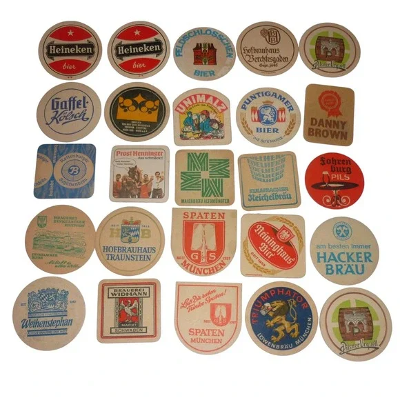 Vintage German Beer Coaster Lot 25pc Heineken Hofbrauhaus Spaten Bar