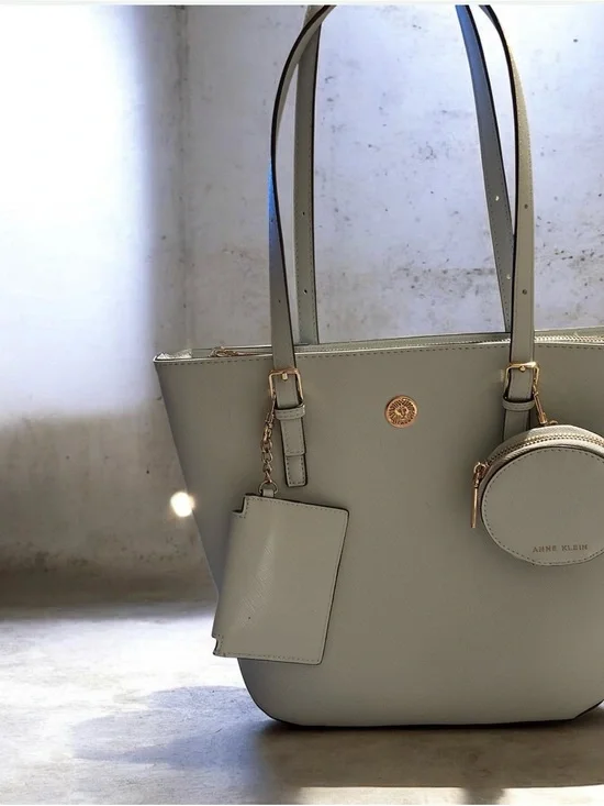 Anne Klein Light Sage Tote with Gold Accents and Coin Pouch