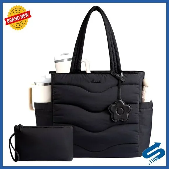 Puffer Quilted Tote Bag Large Capacity Work Travel Laptop Organizer Chic