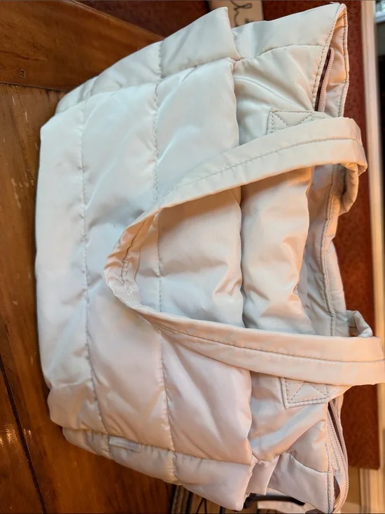Cream Quilted Puffer Tote Bag