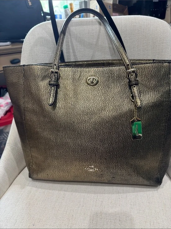 Coach Metallic Bronze Double-Handle Tote & Gold hang tag
