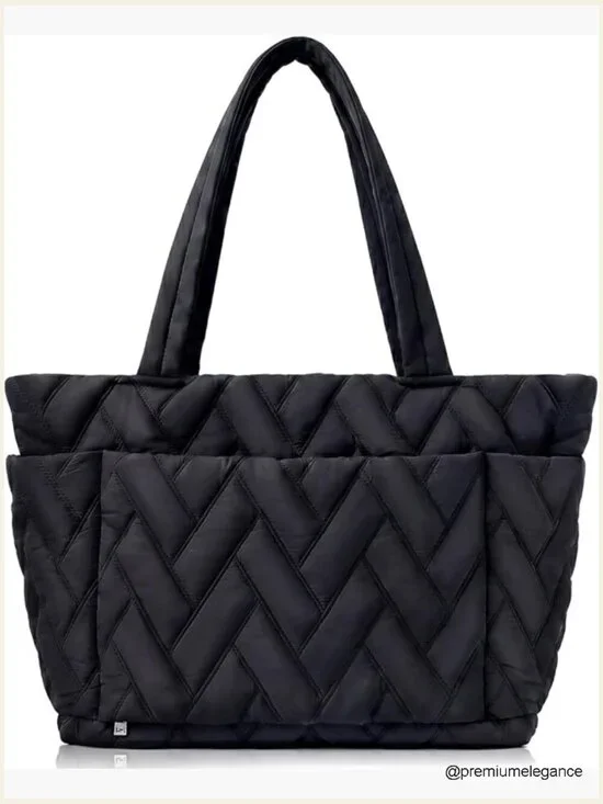 Puffer Tote Bag for Women, Quilted Lightweight Shoulder Bag, Work Travel Gym