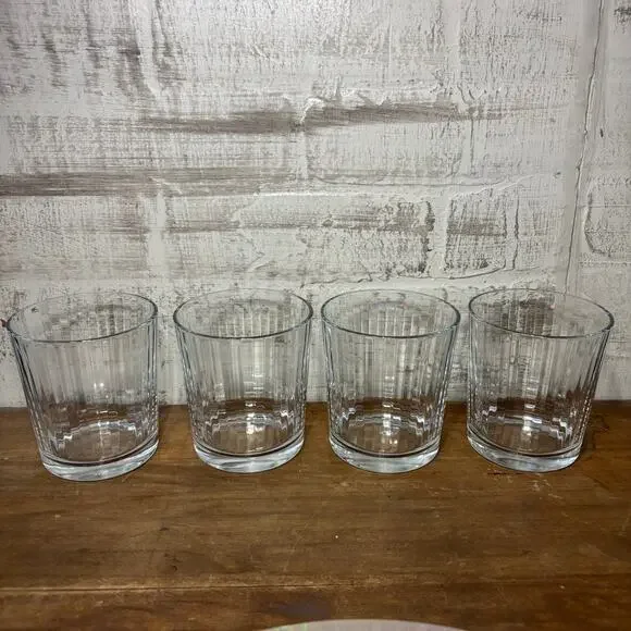Set of 4 Clear Ribbed Low Whiskey Glasses