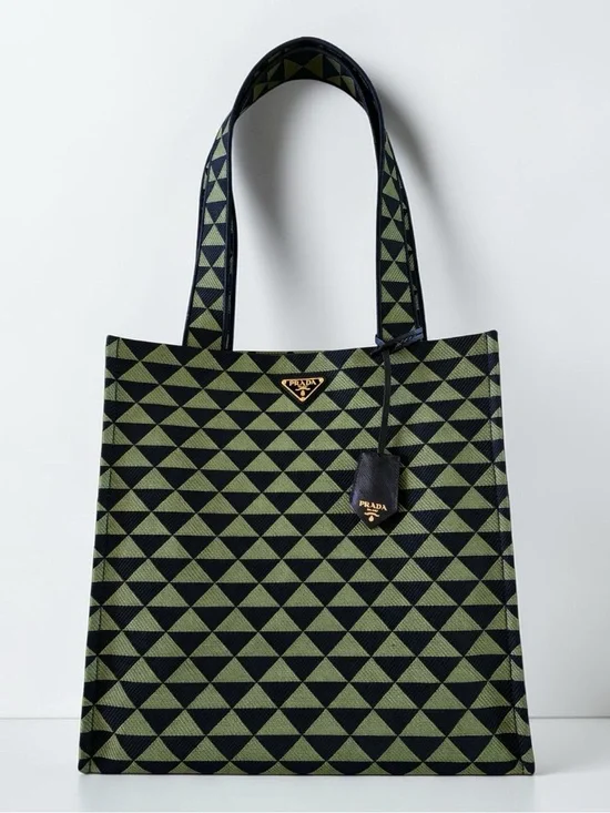 Prada Symbole Triangolo Tote Black/Green- NWT -Authentic Italy Purchase - Rare