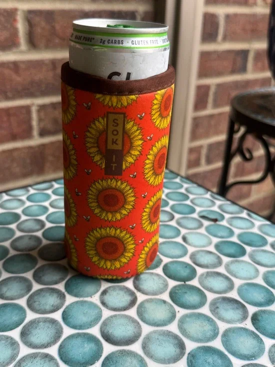 Orange Sunflower Insulated Slim Can Cooler Sleeve..12 OZ