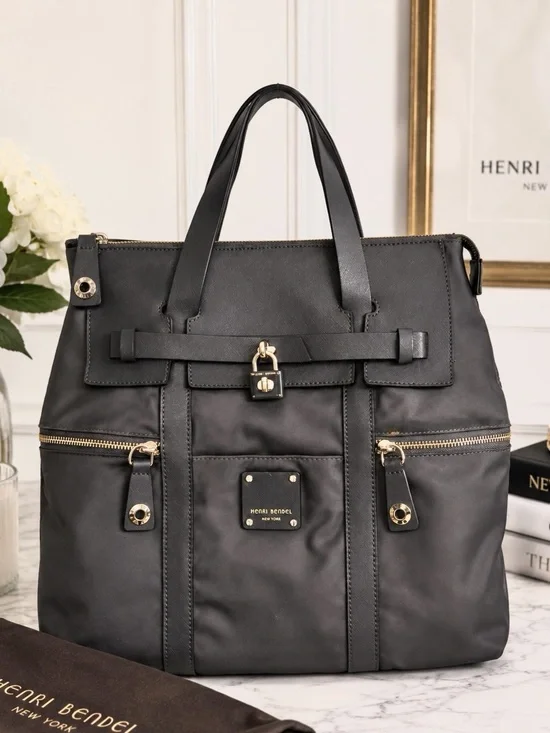henri bendel Black Jetsetter Convertible Tote Backpack with Gold Hardware