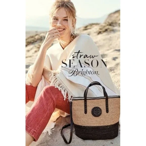 Brighton Voltera Raffia Tote Black-Flax Hand Crocheted Madagascar Crossbody