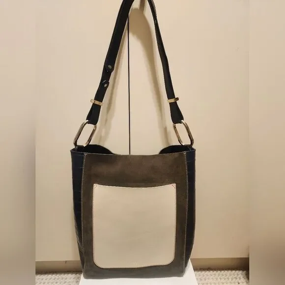 Jason Wu “Mixed Media” Navy Croc Leather Olive Suede Structured Tote Ret.$1495