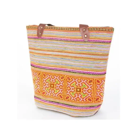 Casual Cat Handmade Cross Stitch Embroidered Vibrant Fair Trade Folk Art Tote