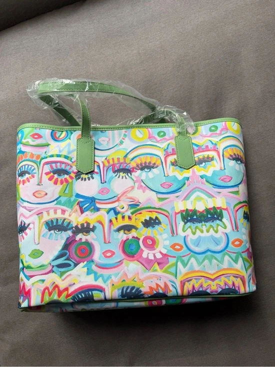 Colorful Abstract Faces Tote Bag in Light Green