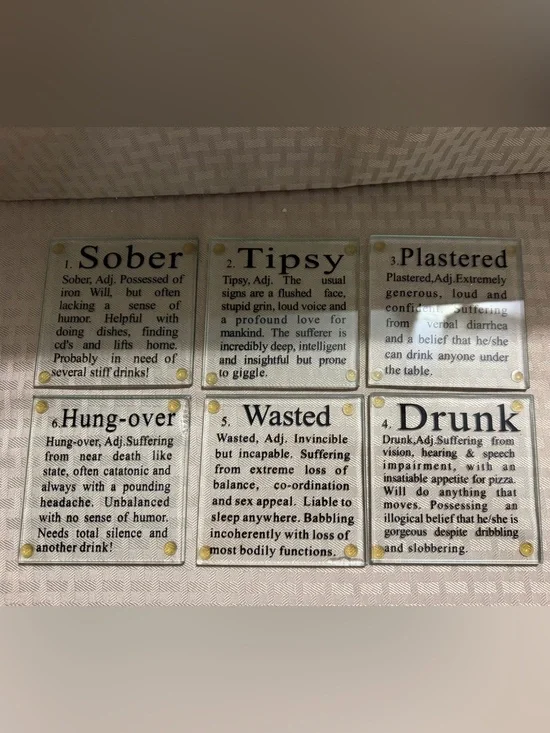 Set of Glass coasters- 'Wasted' & 'Tipsy'